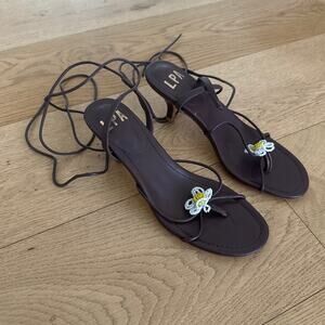 LPA - Mariele Flower Beaded Sandals in Dark Chocolate White & Yellow